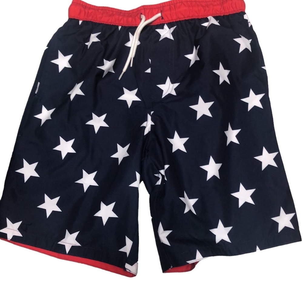 Boys Americana Red White Blue Flag White Stars Quick Dry Swim Trunk Sz 14 NWT